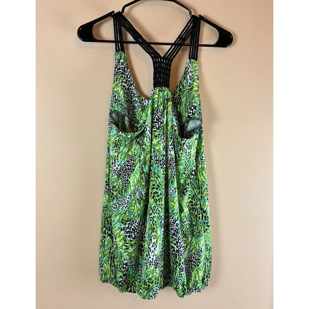 New Directions Women’s Green Animal Print Tank Blouse Crochet Straps Size L - Picture 5 of 6